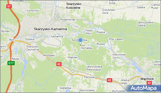 mapa Michałów, Michałów gmina Skarżysko Kościelne na mapie Targeo
